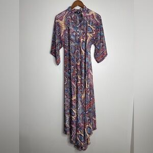 Venus Boho Paisley Silk Blend Maxi Dress Size Small Medium Kimono Sleeve Kaftan